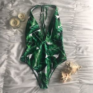 Zaful leaf print plunge one piece